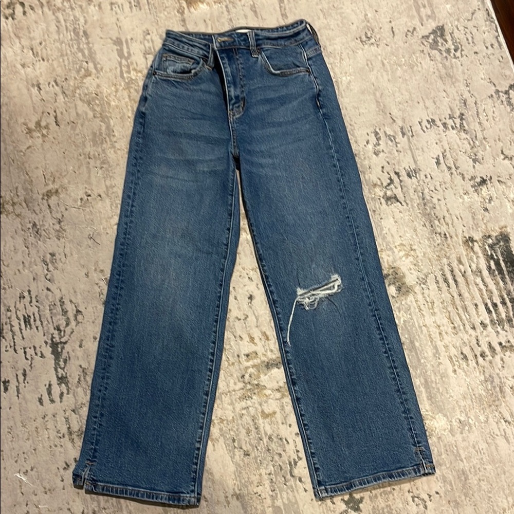 Wine Leg Cropped Blue Denim Jeans